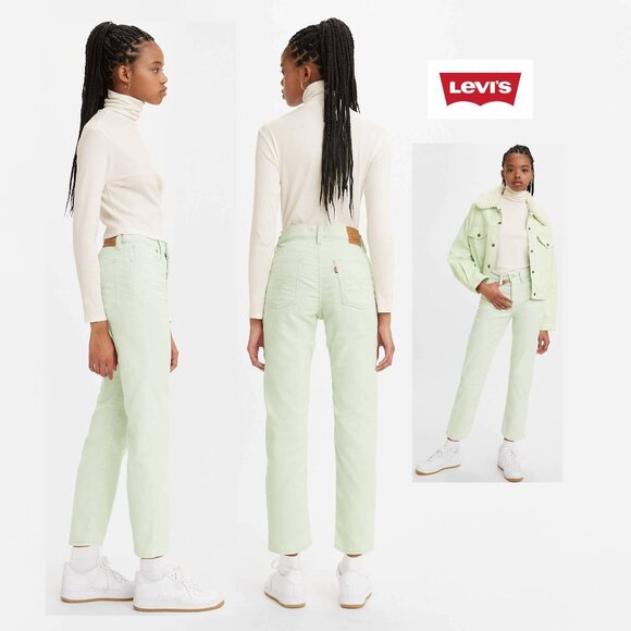 NWT $98 LEVI'S Women 26x28 WEDGIE STRAIGHT FIT CORDUROY Cropped PANTS Jeans MINT - Picture 1 of 10